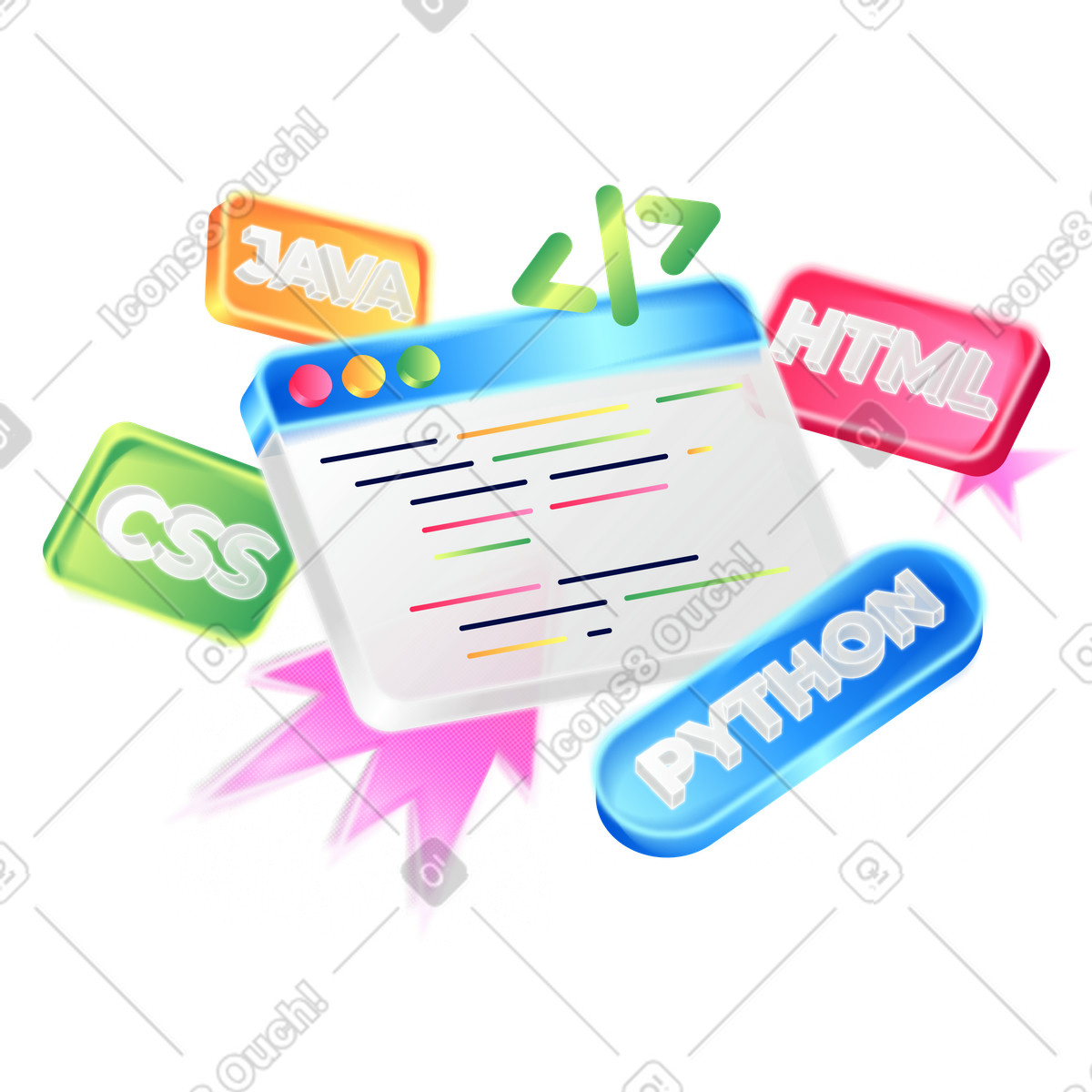 Full stack development and programming languages illustration in PNG, SVG