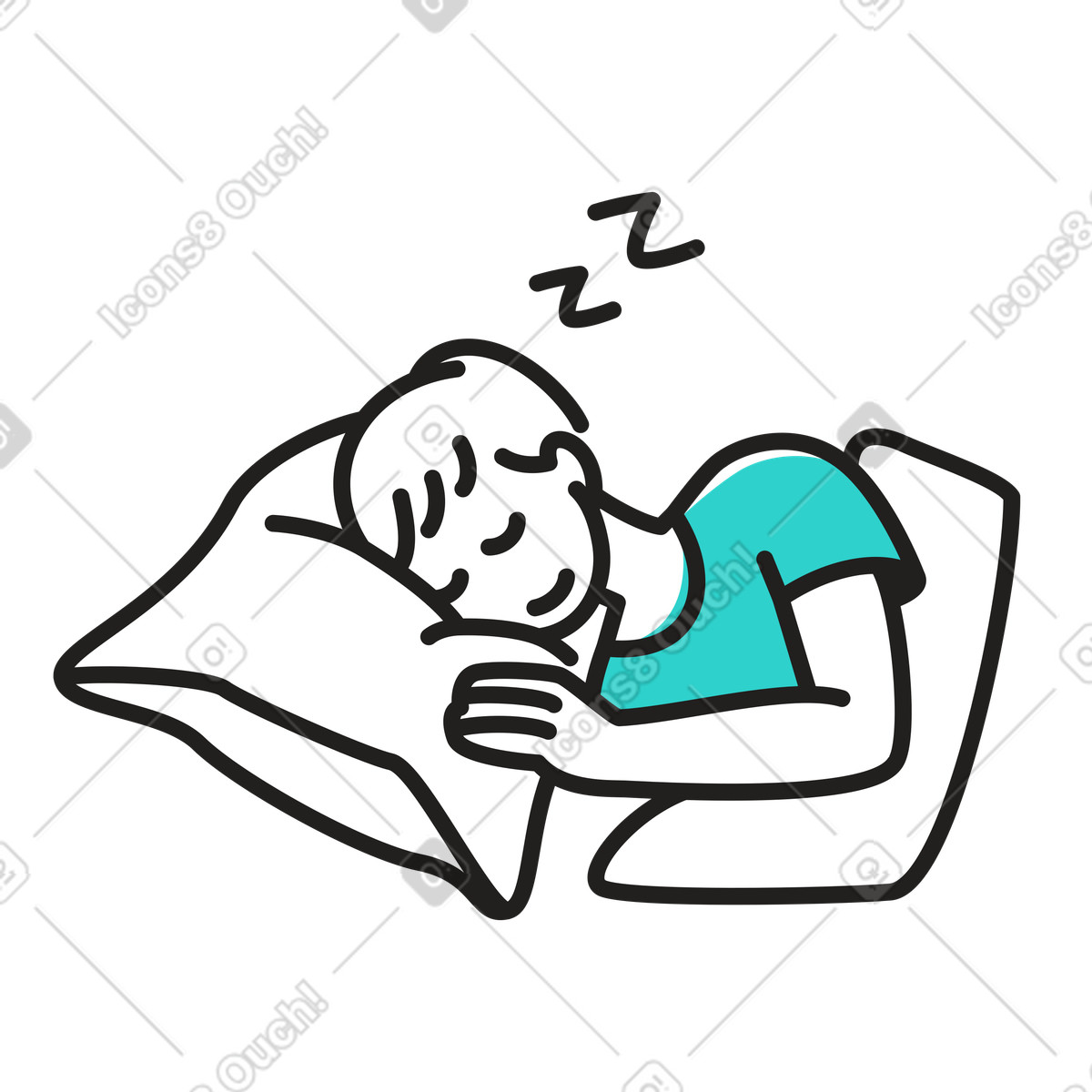 Sleeping in bed, Nighttime relaxation and wellness illustration Little style download PNG, SVG