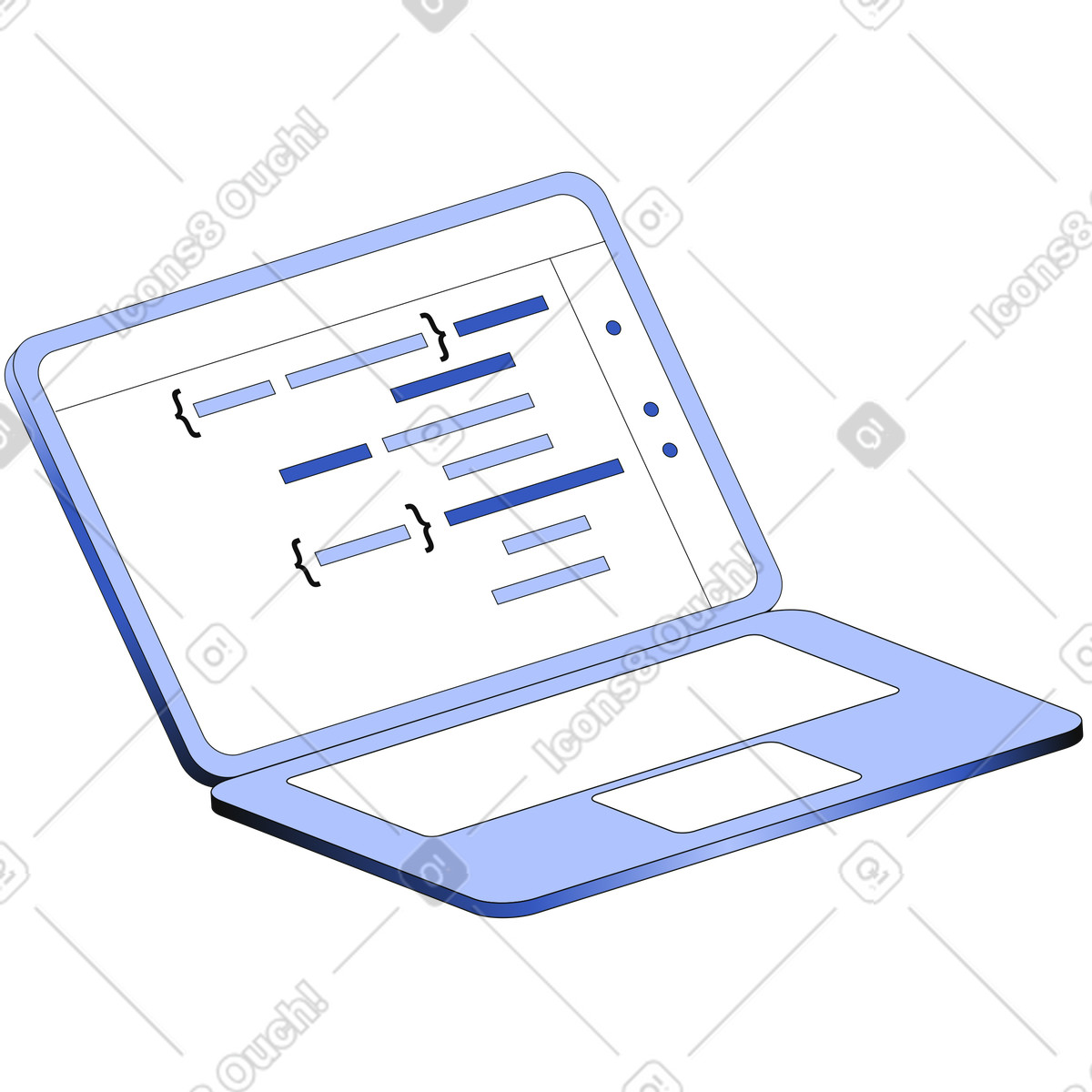 Open laptop with program code illustration in PNG, SVG