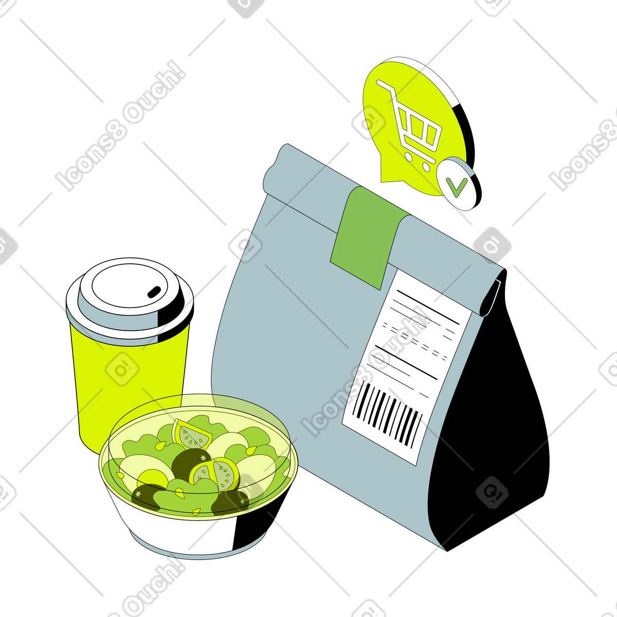 Ordine alimentare completato illustrazione in stile Isometric scarica in PNG, SVG