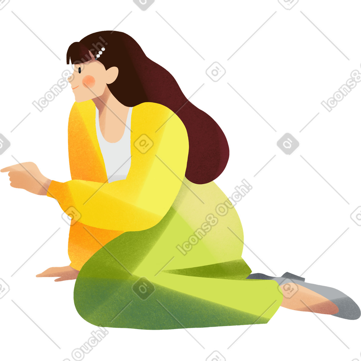 Иллюстрация Young woman sitting on the floor в стиле Shine — скачать в форматах PNG, SVG