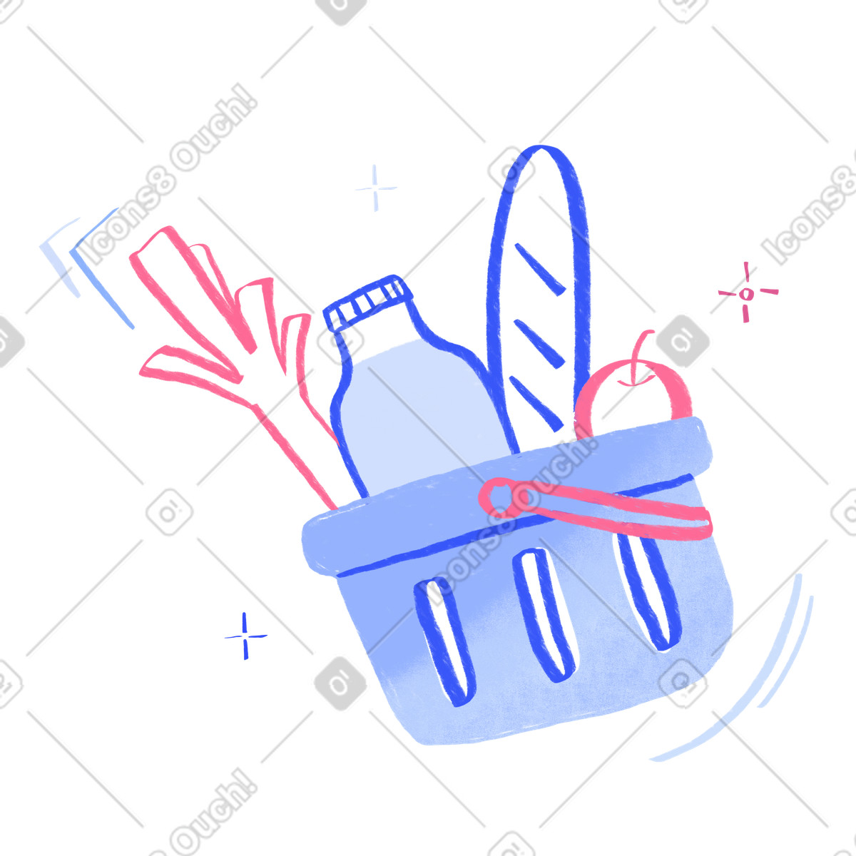 Illustration Shopping basket with food dans le style Quirky à télécharger aux formats PNG, SVG