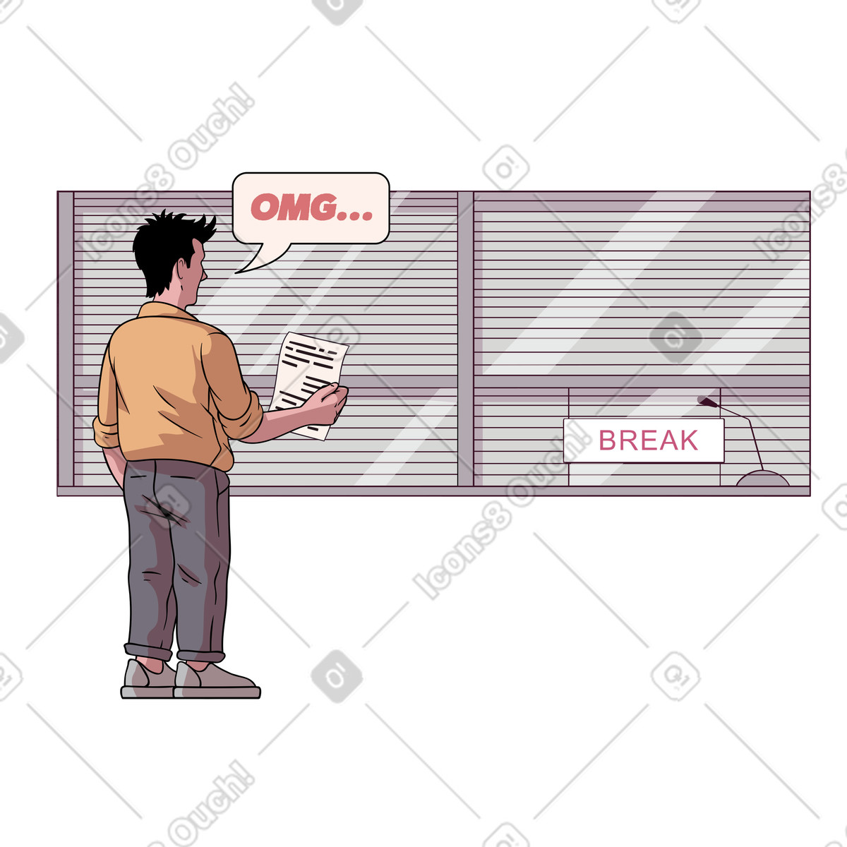 Mann war überrascht, ein pausenschild zu sehen-Illustration im Eastwood-Stil als Download in PNG, SVG