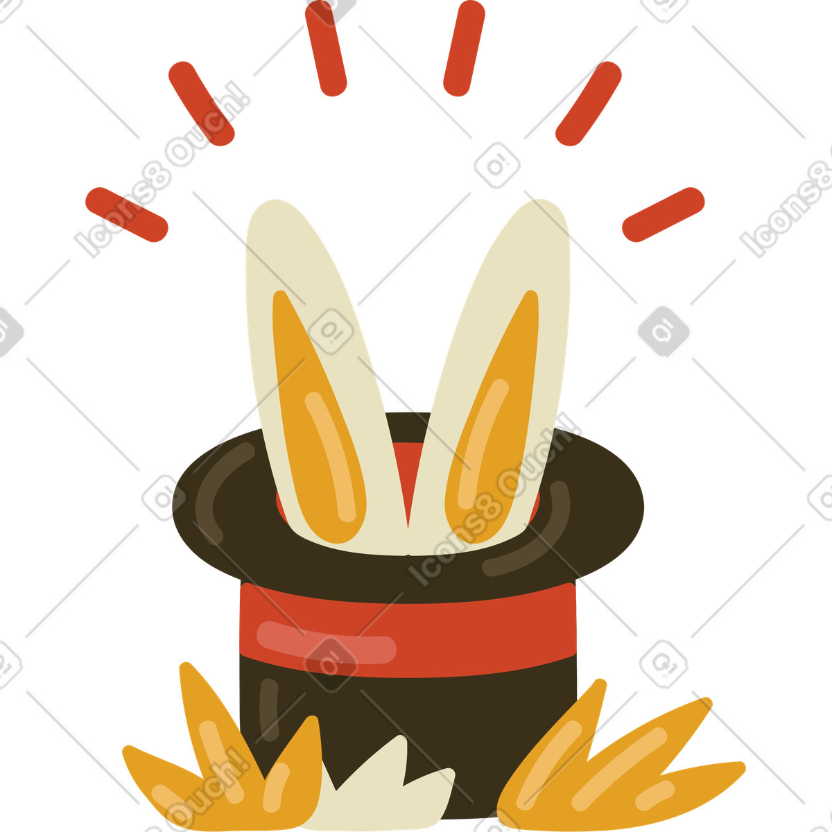 Ilustración Rabbit ears popping from magician hat, Magic show or coming soon reveal en estilo Arabica a descargar en PNG y SVG