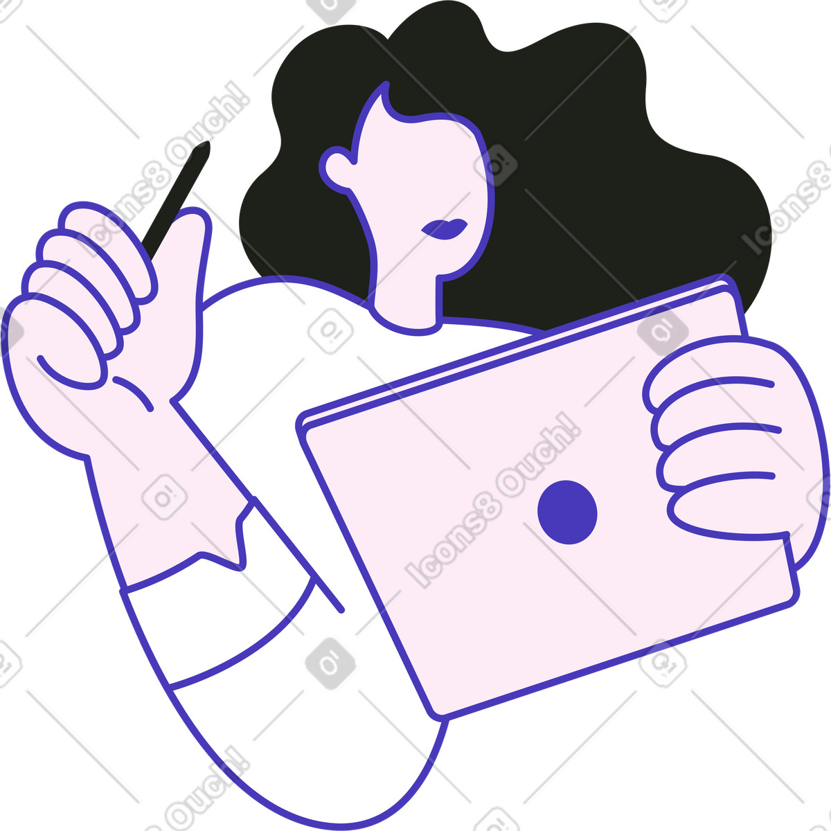 Ilustración Mujer joven con una tableta y un lápiz en estilo Blueberry a descargar en PNG SVG