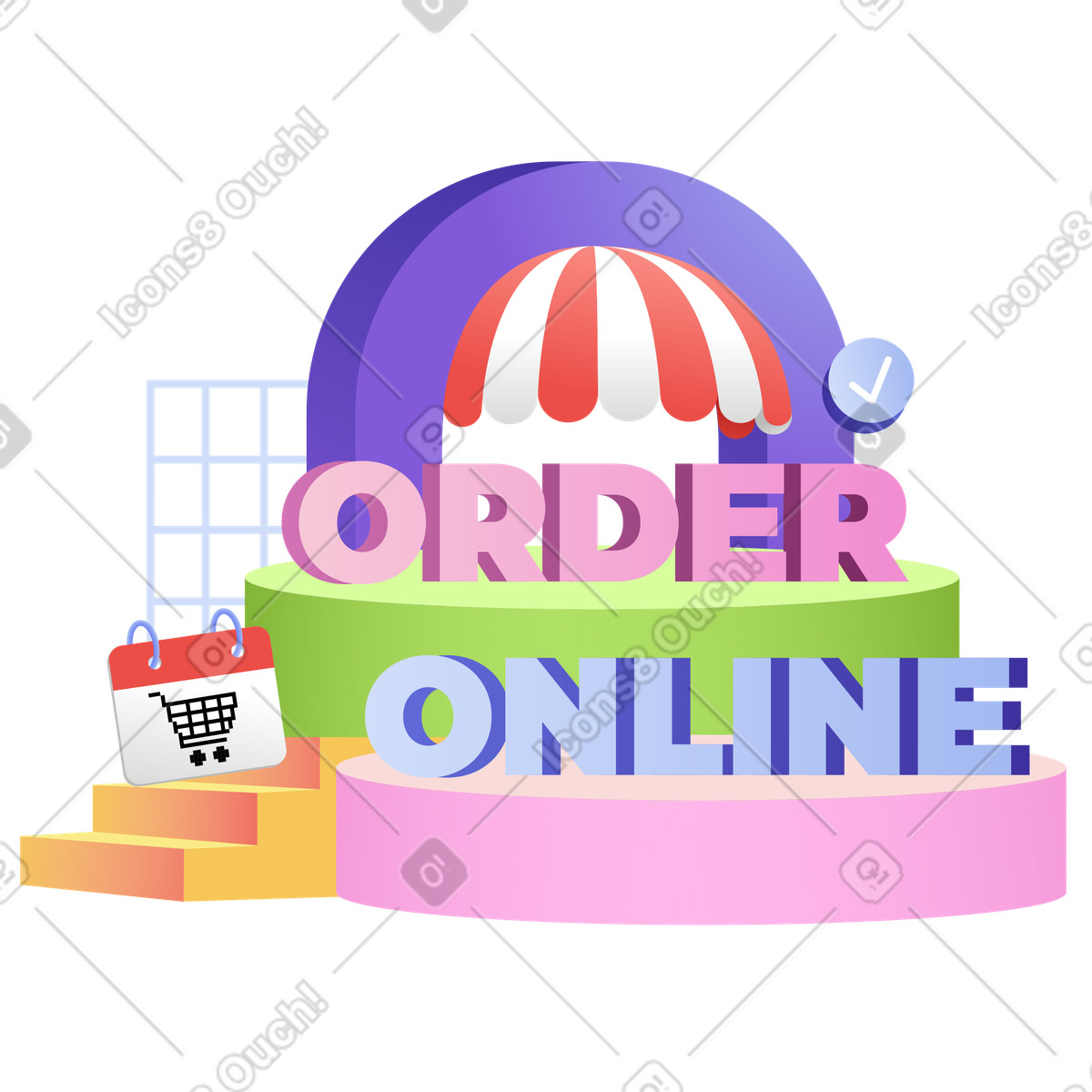 Order online text with cart and storefront, Shopping platform interface illustrazione in stile Levels scarica in PNG, SVG