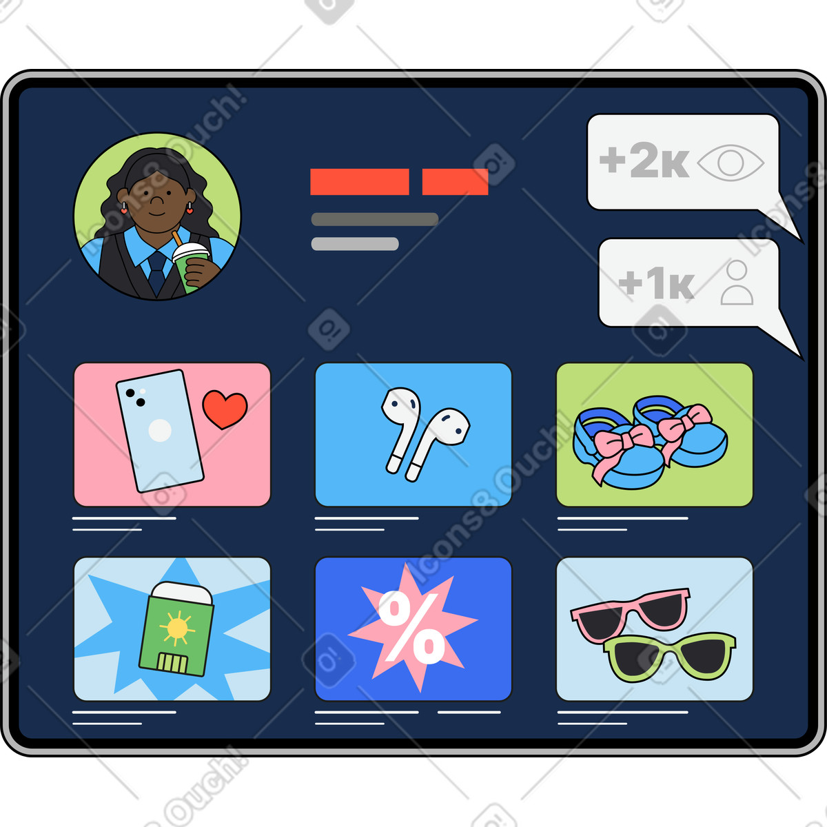 Illustration Tablette avec une page de blog dans le style Kindy à télécharger aux formats PNG, SVG