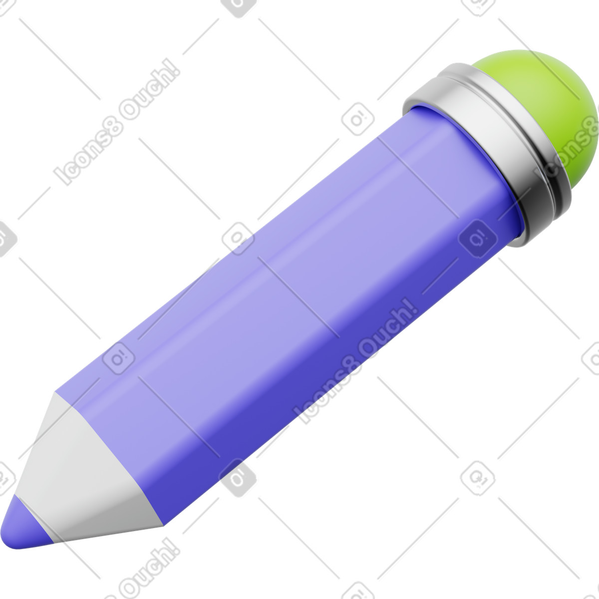 Pencil, purple writing tool, eraser tip design illustration in 3D Playful style download in PNG, SVG