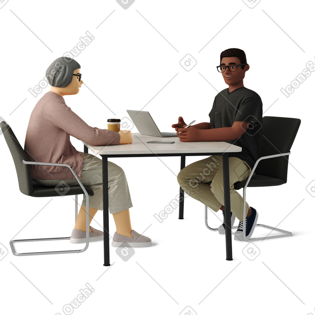 Ilustração de Two people sitting and working em no estilo 3D Business para baixar em PNG, SVG
