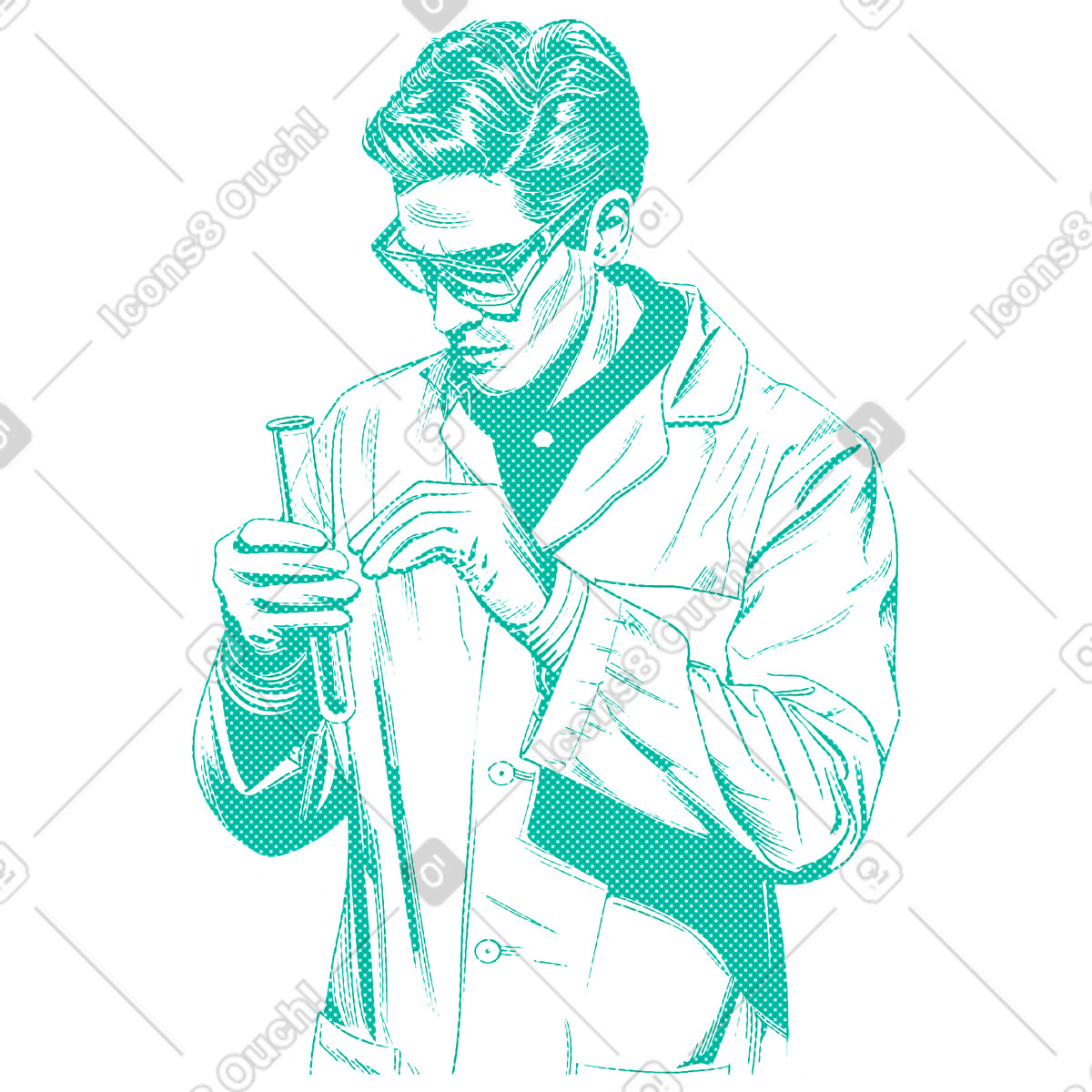 Scienziato con i tubi illustrazione in stile Halftone scarica in PNG, SVG