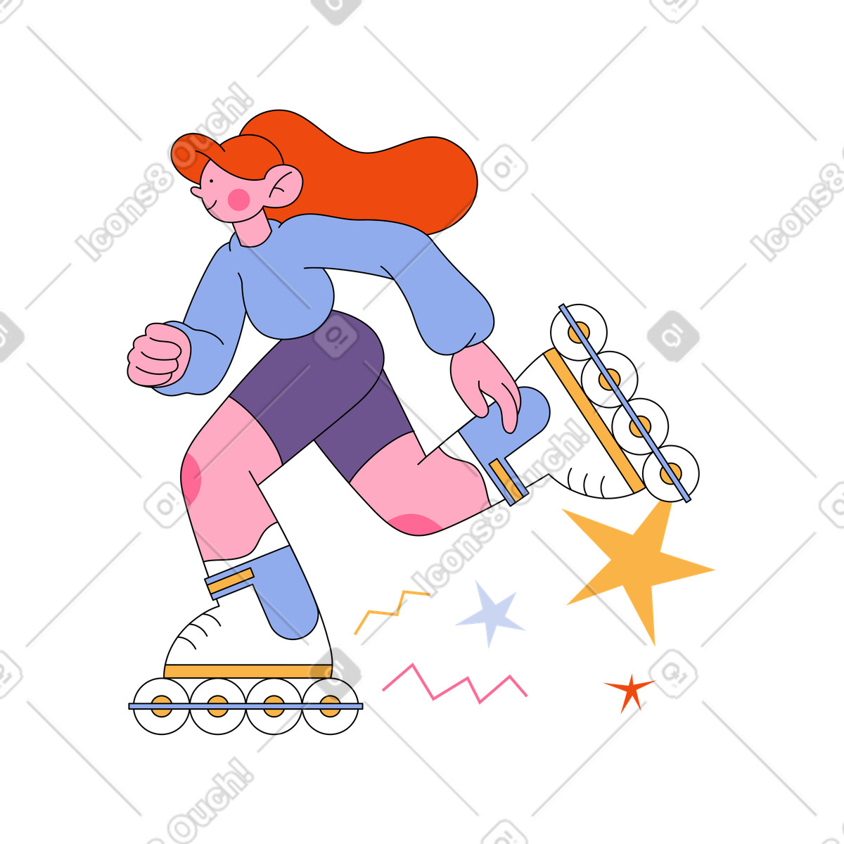 Bloom スタイルの ローラースケートに乗る女性 のイラストをPNG、SVG形式でダウンロード