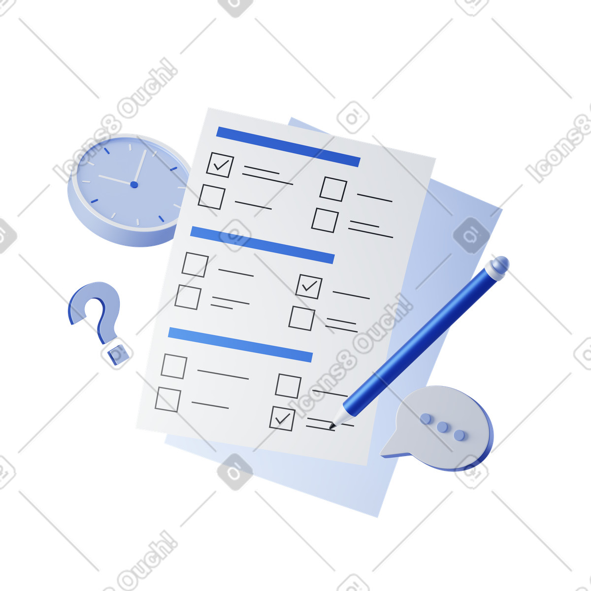 Standardized answer sheet illustration featuring checkboxes for knowledge review clipart in PNG, SVG, GIF