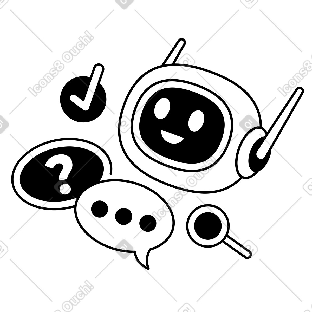 Weekday スタイルの Robot helper or AI assistant, Artificial intelligence in communication のイラストをPNG、SVG形式でダウンロード
