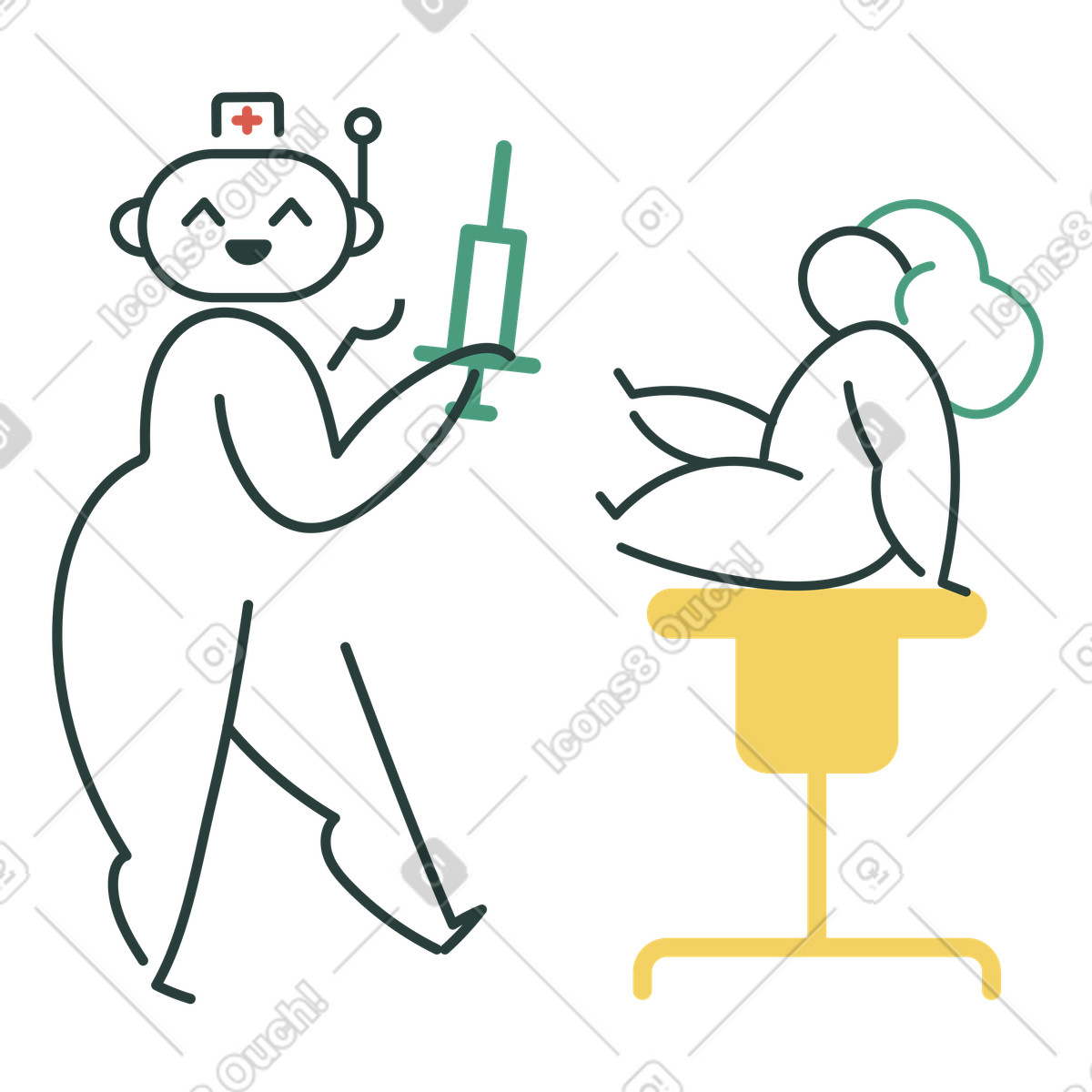 Ilustração de Robodoctor sorridente tratando uma criança em no estilo Macaroni para baixar em PNG, SVG
