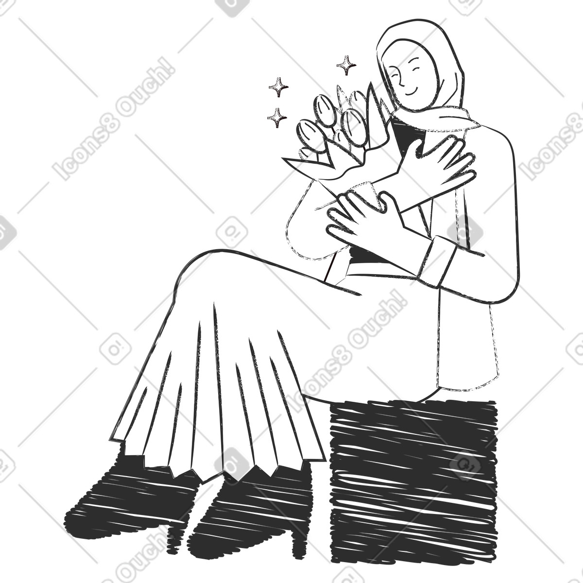 下载 Graphite 风格的 Receiving bouquet with smile, Appreciation and celebration 插画，支持 PNG、SVG 格式