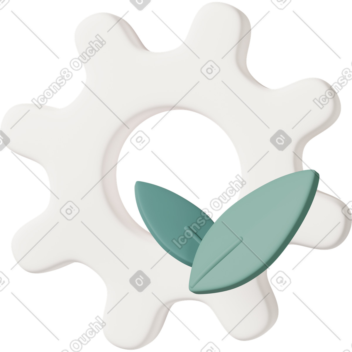 Cogwheel and green leaves-Illustration im 3D Casual life-Stil als Download in PNG, SVG