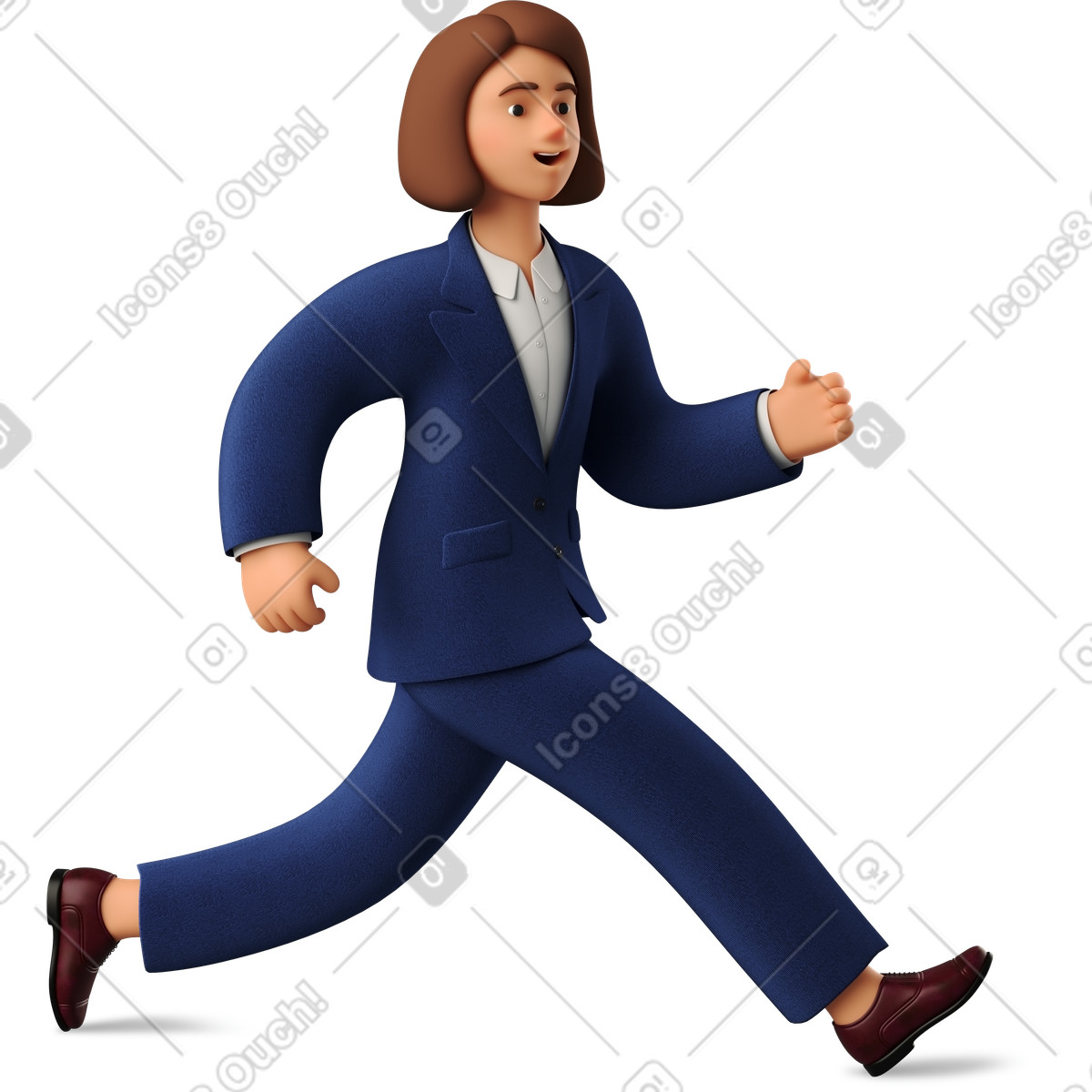 Businesswoman in blue suit running illustration 3D Business style download PNG, SVG