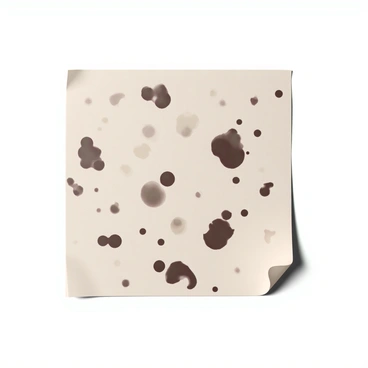 A piece of paper covered with various shapes and patterns formed by dark brown tea stains. The stains create a mix of circular and organic forms that blend into each other, some areas darker while others are lighter and more transparent. The background of the paper has a slightly textured appearance. The overall composition features random splashes and drips, creating a visual flow across the surface. The edges of the paper are slightly curled, suggesting an aged and organic feel.