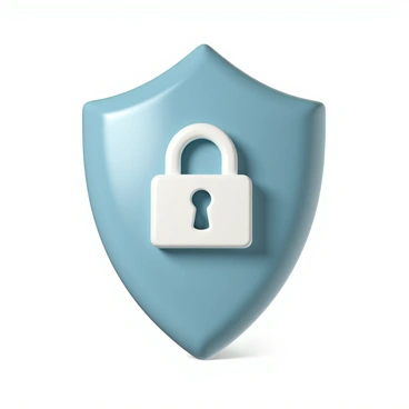 A 3D shield icon, colored in a gradient of blue and silver, stands prominently in the center. The shield has a glossy finish, reflecting light and creating a sense of depth. Embedded within the shield is a lock symbol, designed in a contrasting white hue. The lock appears sleek and modern, positioned centrally on the shield, emphasizing the theme of password protection. The background is subtle, ensuring the shield icon is the main focus of the image.