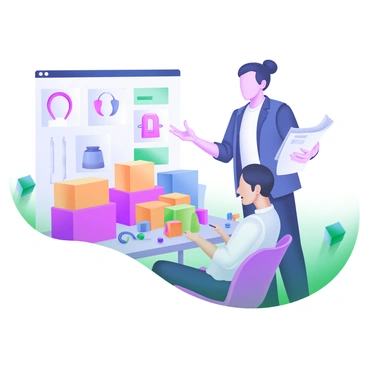 A modern pastel illustration depicting a salesperson standing beside a table filled with various wholesale items, including colorful boxes, gadgets, and accessories. The salesperson is enthusiastically gesturing while holding a brochure in one hand, showcasing the products. A potential buyer is seated at the table, leaning forward with an engaged expression, listening intently. The background features a soft, inviting environment with light-colored walls and decorative plants, enhancing the atmosphere of a friendly business interaction.