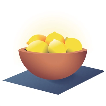 A bowl made of polished wood is placed on a dark, textured surface. Inside the bowl, there are several bright yellow lemons with smooth, shiny skin. The lemons are arranged haphazardly, some partially resting on top of each other. A soft light source is positioned to the left, casting gentle shadows across the lemons and highlighting their vibrant color. The background is a muted, dark tone that adds depth to the composition, allowing the lemons to stand out as the focal point.