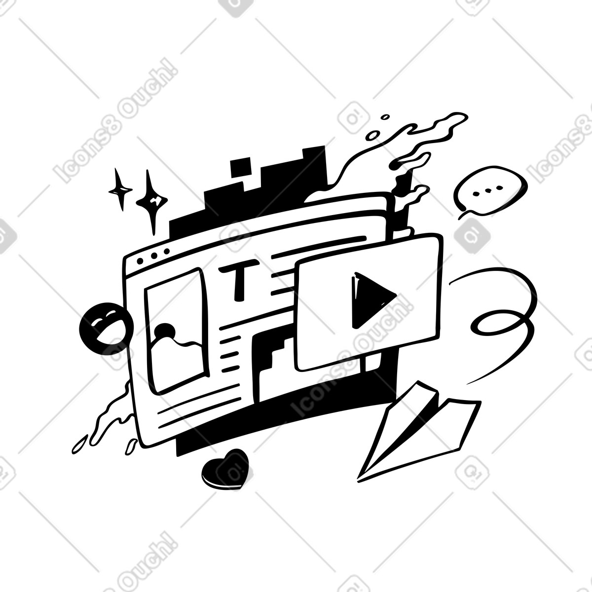 Browser per la navigazione e messaggistica in internet, lo stile di vita digitale connettività illustrazione Line scarica PNG, SVG