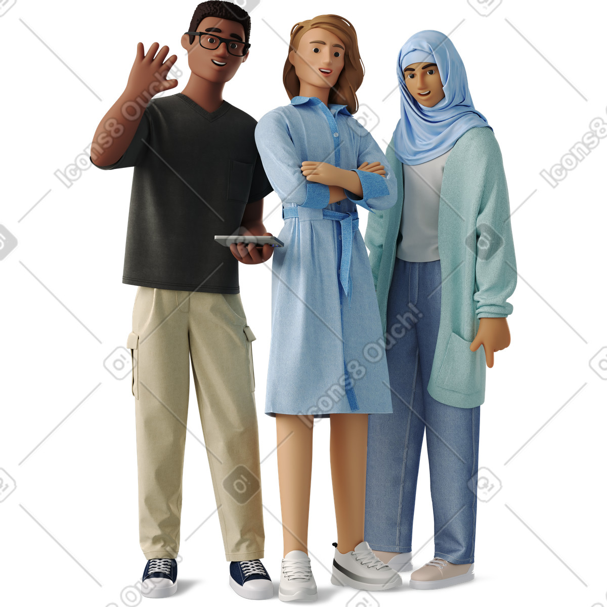 Illustration A group of cheerful young people dans le style 3D Business à télécharger aux formats PNG, SVG