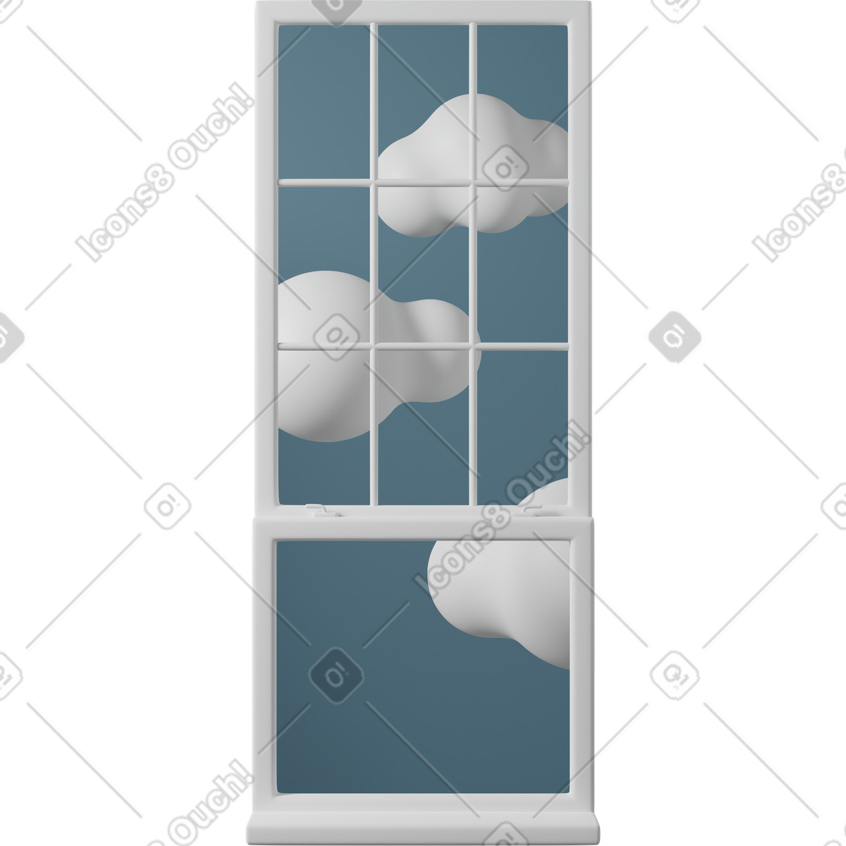 구름이 있는 흰색 창틀 illustration in 3D Casual life style download in PNG, SVG