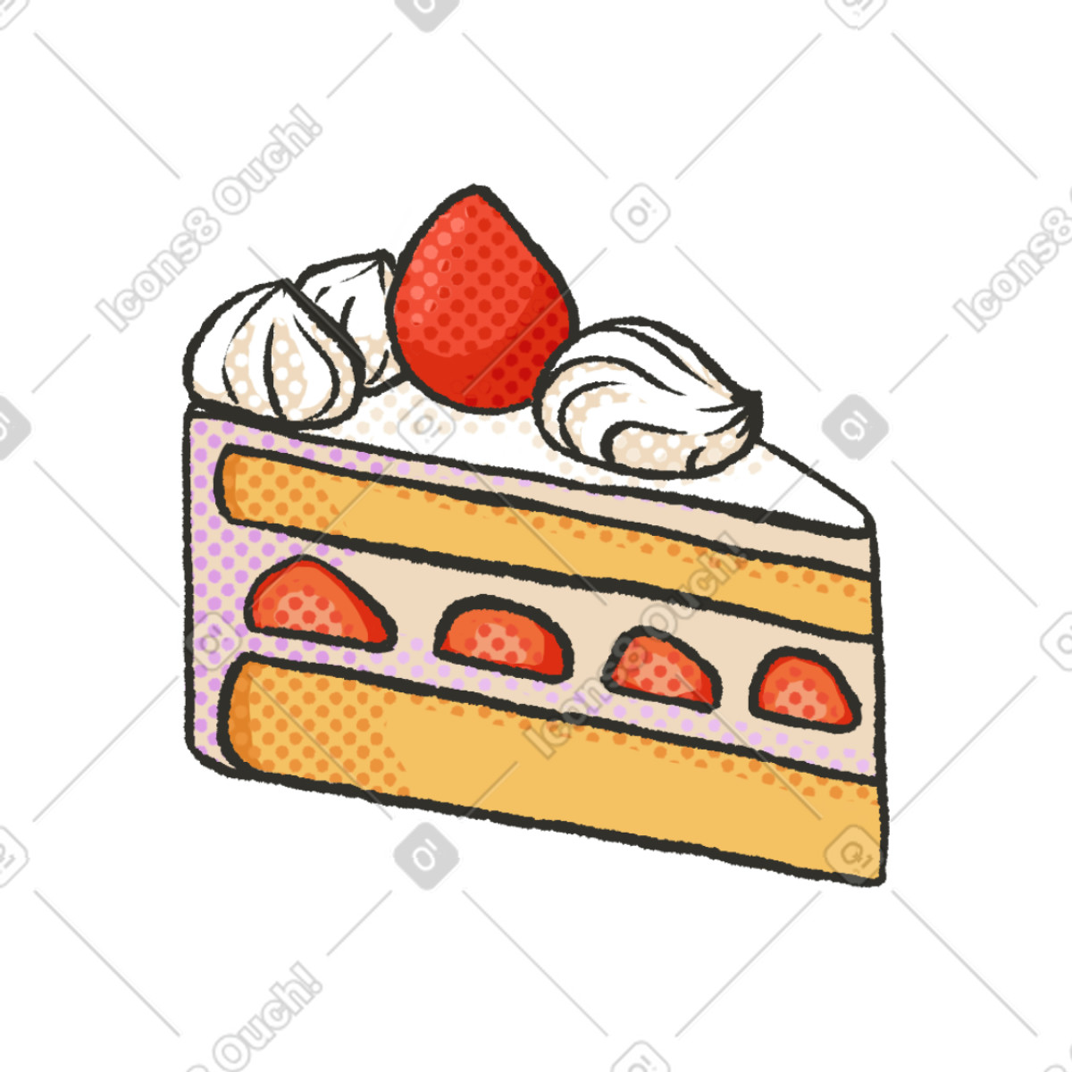Cake with strawberry-Illustration im Dots-Stil als Download in PNG, SVG