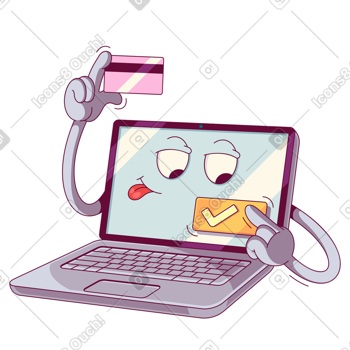 Handy 스타일의 Laptop making online purchase with card, Secure digital transaction 일러스트레이션 PNG, SVG 다운로드