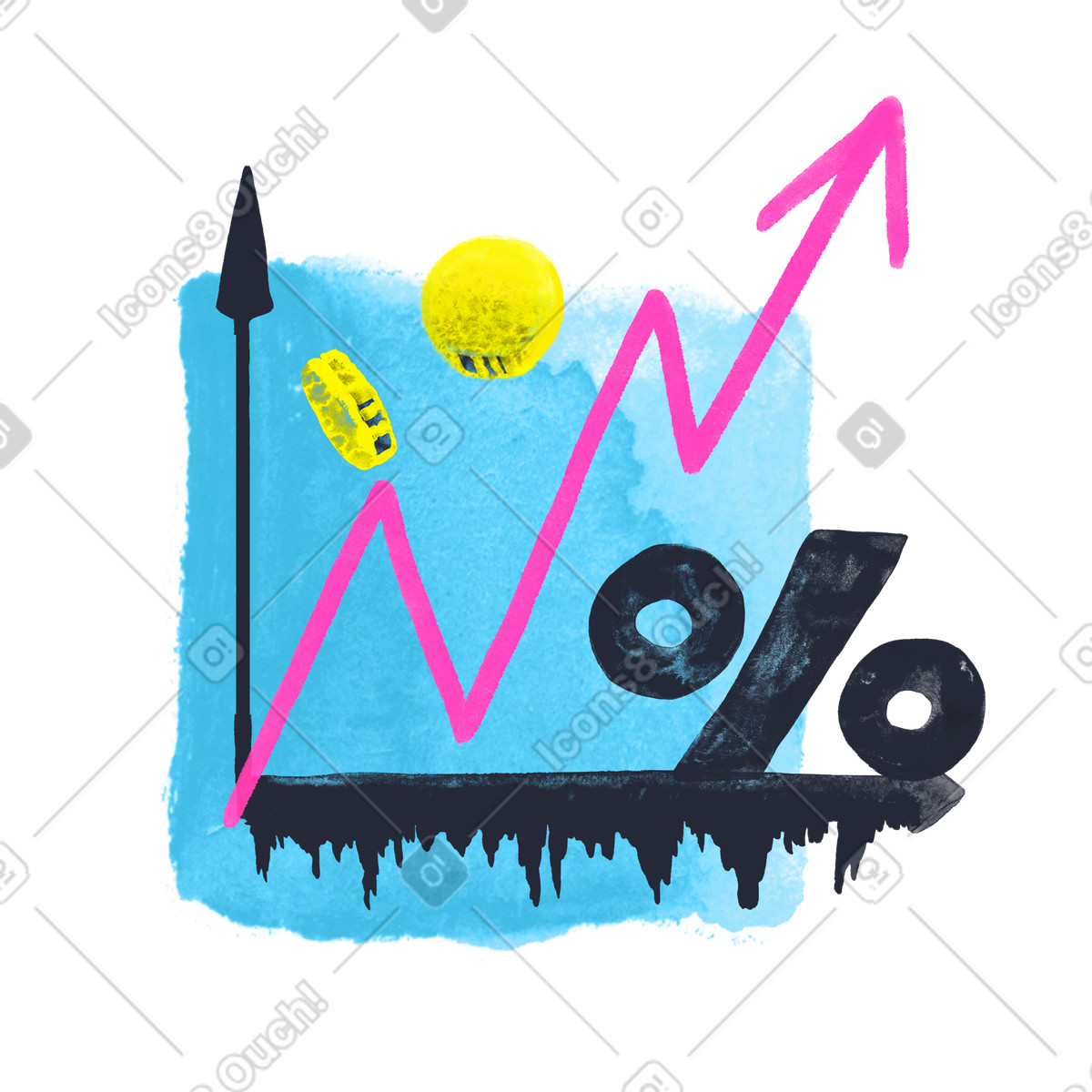 Ilustración Gráfico de finanzas con monedas oro en estilo Inky a descargar en PNG y SVG