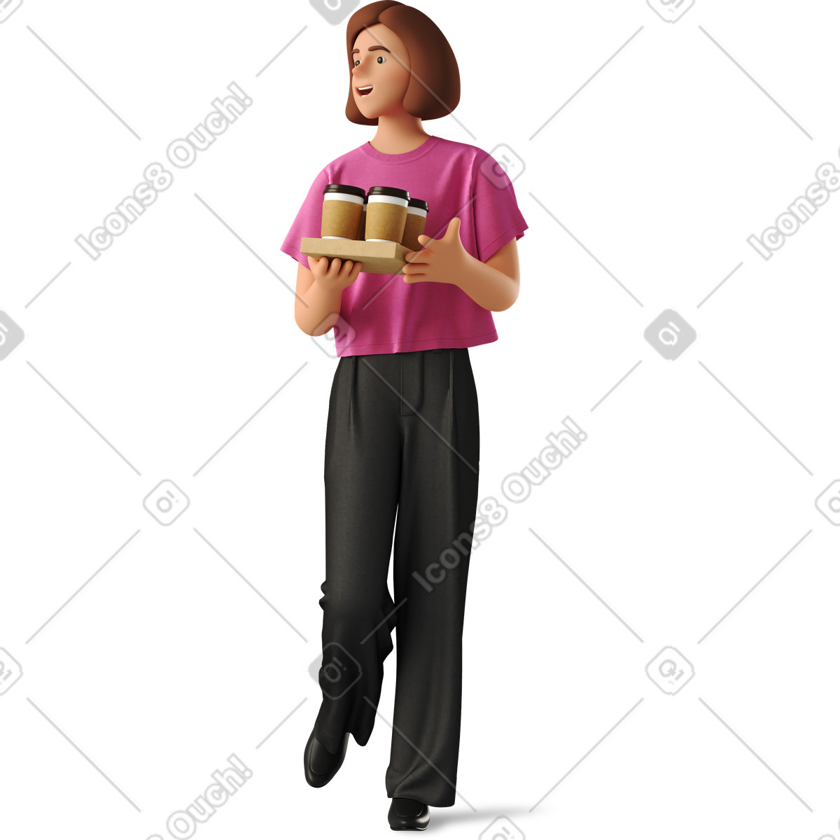 Illustration Young woman with coffee dans le style 3D Business à télécharger aux formats PNG, SVG