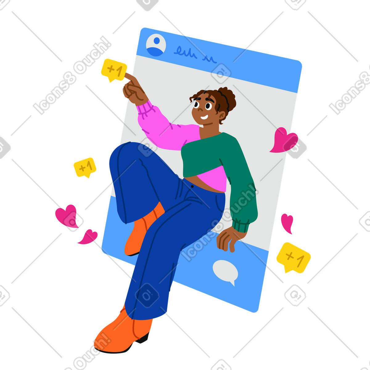 User collecting reactions and likes on feed, Social media popularity growth animated illustration in Active style download in GIF, Lottie (JSON), AE