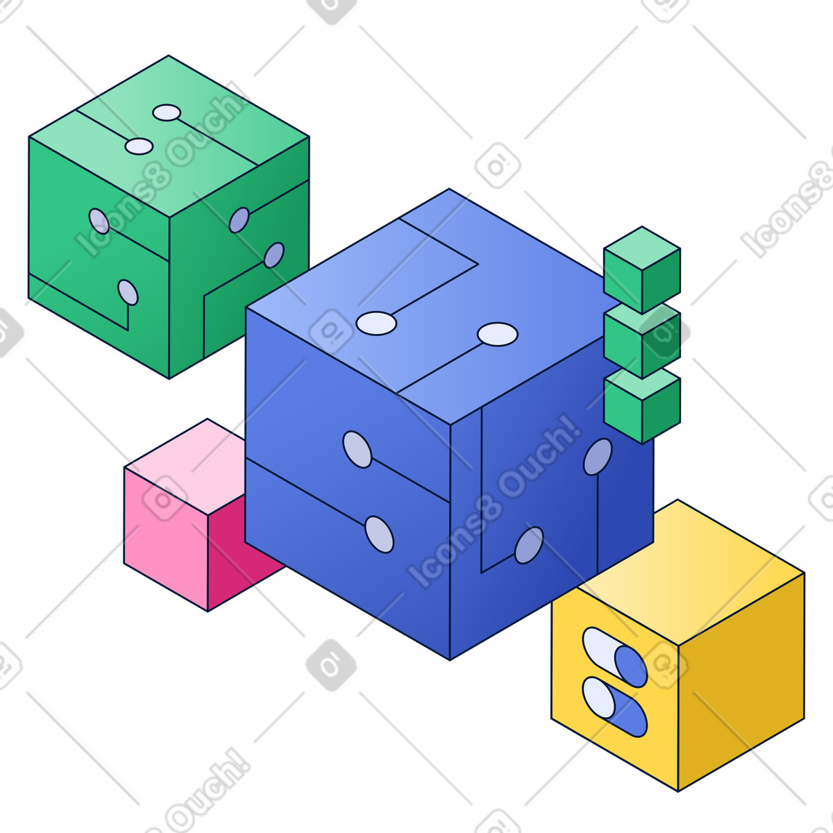 Abstract data blocks with circuit lines, Modular system architecture illustration in PNG, SVG