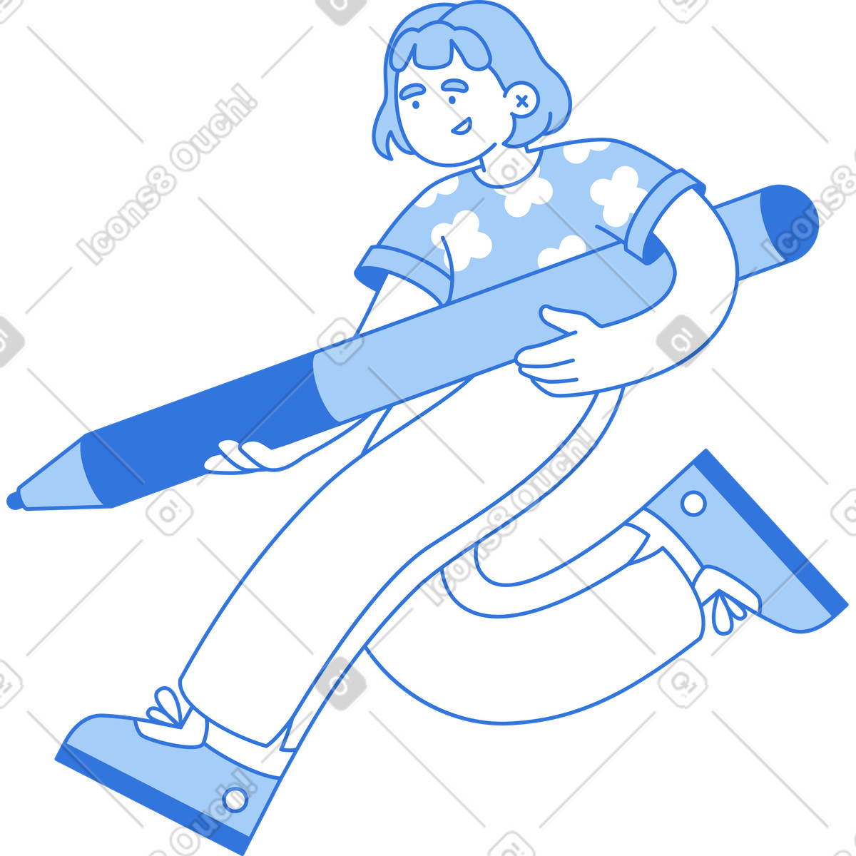 Donna che tiene in mano un grosso stilo illustrazione stile Sky scarica PNG, SVG