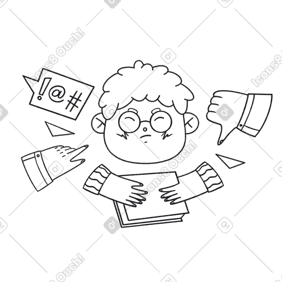 Uno scolaro è vittima di bullismo a scuola. illustrazione in stile Bonbon Line scarica in PNG, SVG