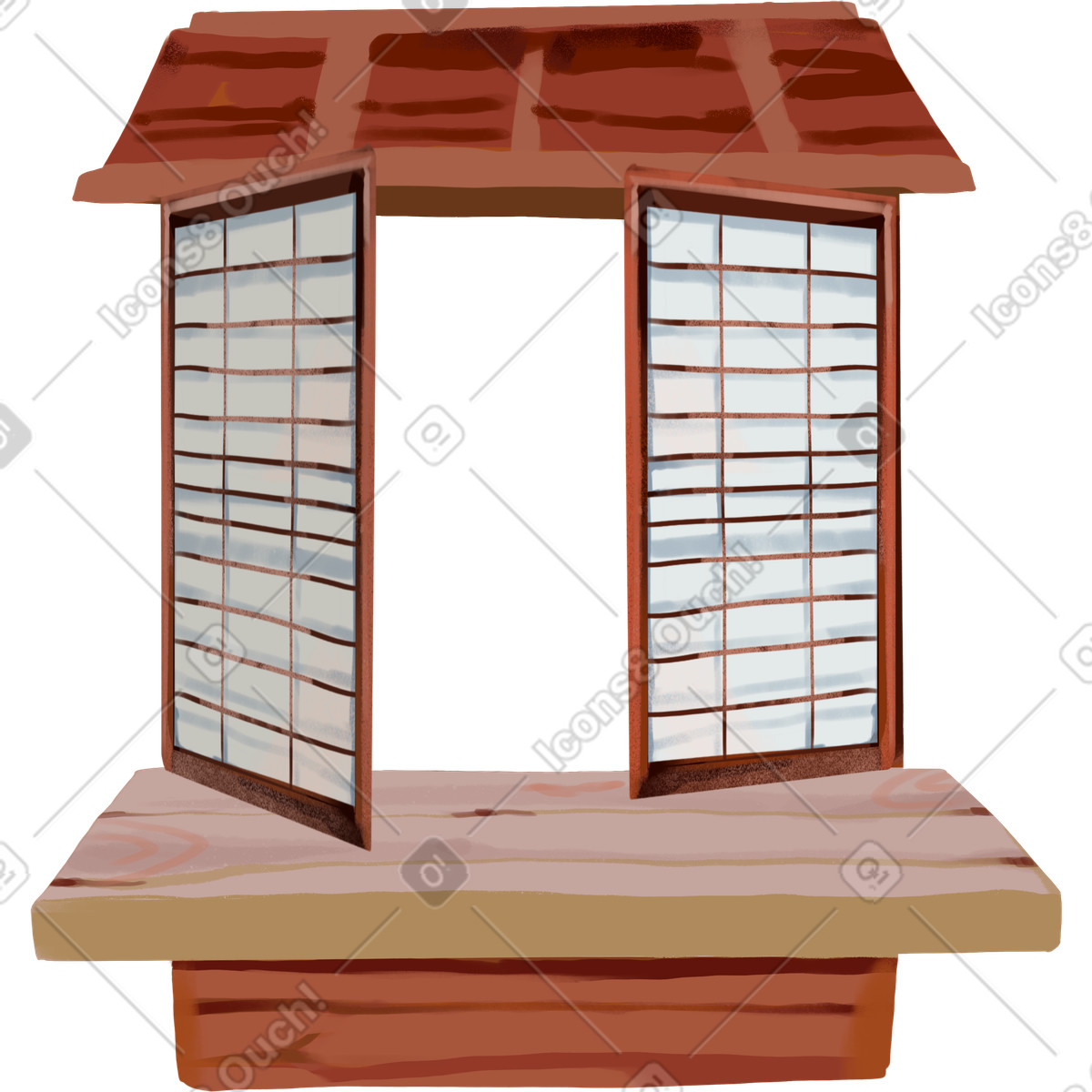 Wall with open windows illustrazione in stile Ikigai scarica in PNG, SVG