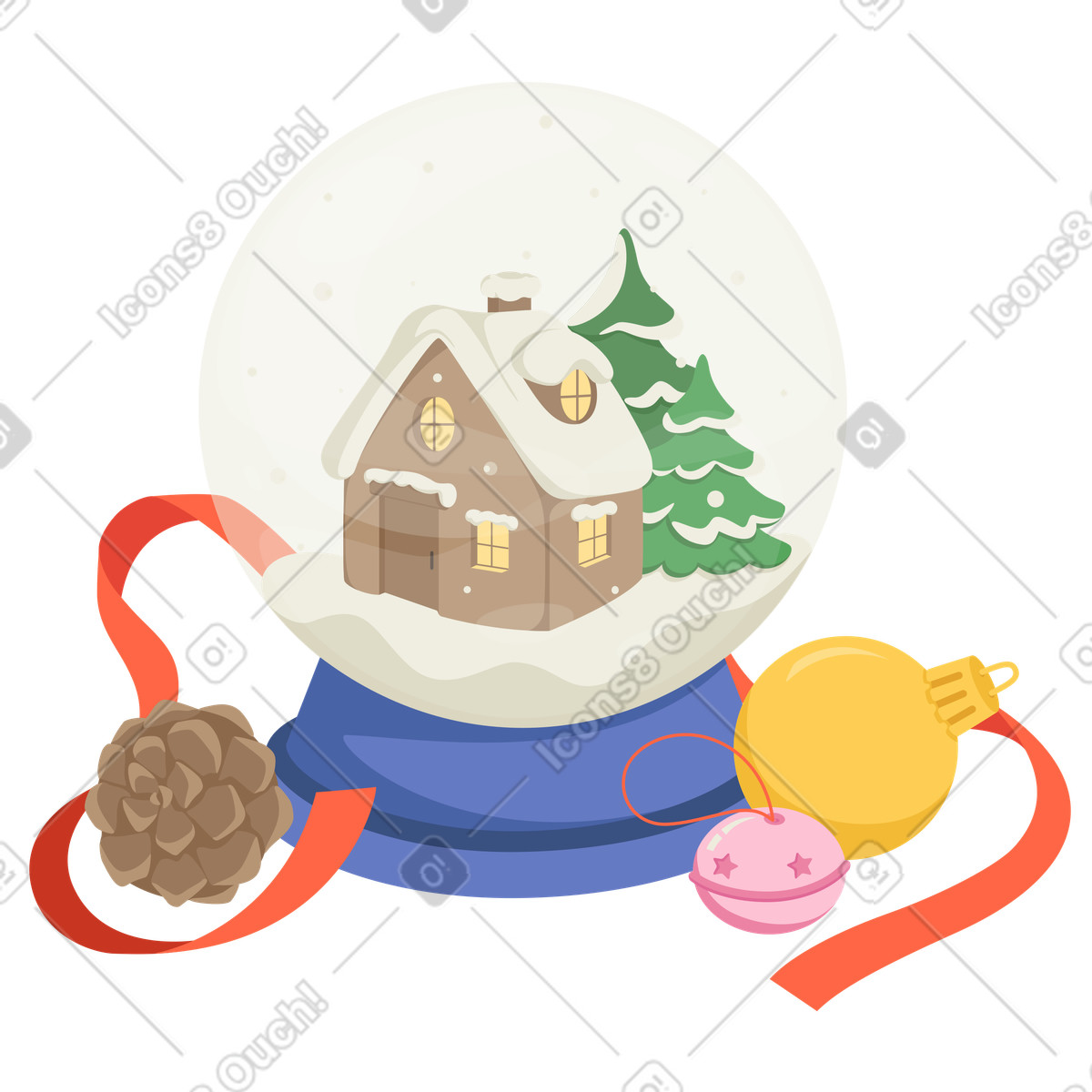 Schneekugel und weihnachtsdekoration-Illustration im Social-Stil als Download in PNG, SVG