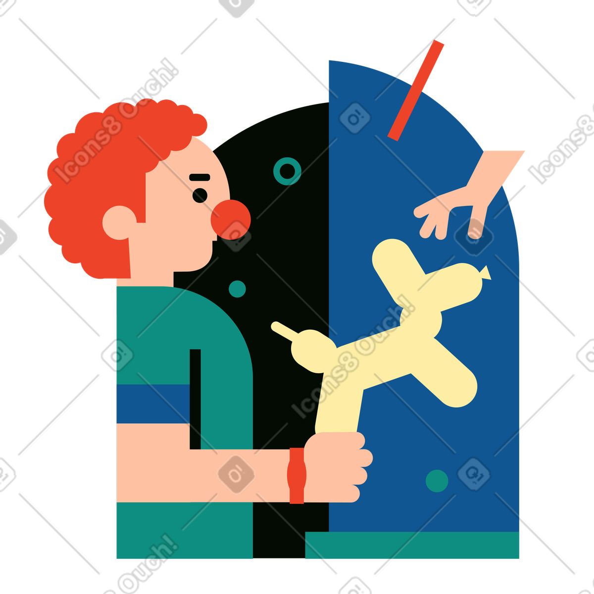 Ilustración Payaso de fiesta con un perro globo en estilo Polar a descargar en PNG y SVG