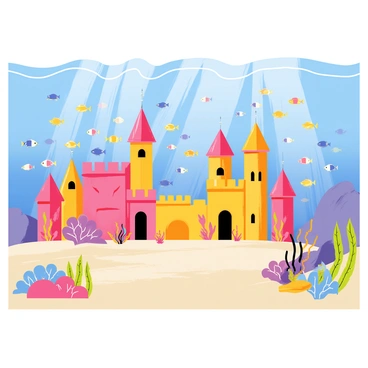 An expansive underwater kingdom with coral palaces and schools of vibrant fish