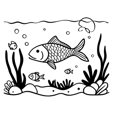 A vibrant underwater scene showing the habitat and surroundings of a carp