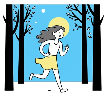 A woman named "Artemis" is depicted running swiftly through a forest illuminated by moonlight. Her long hair is flowing behind her, catching the soft glow of the moon. The trees surrounding her are tall and slender, their silhouettes dark against the bright night sky. The path beneath her feet is clear, leading deeper into the forest. The moonlight creates a shimmering effect on the leaves, highlighting the details of the scene.