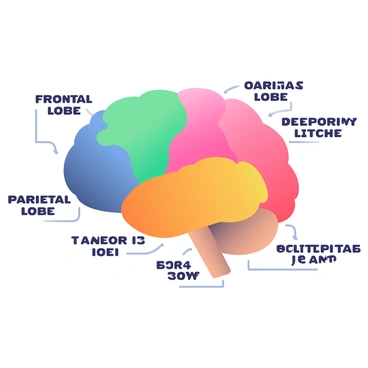 A colorful illustration of a brain with different regions distinctly labeled