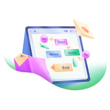 A modern pastel illustration depicting a flowchart that illustrates a step-by-step algorithm process. The flowchart consists of various shapes, including rectangles for process steps, diamonds for decision points, and arrows connecting each shape to indicate the flow of the algorithm. Each rectangle contains clear text, such as "Start," "Process Data," and "End," written in bold letters. The color scheme consists of soft pastel tones like light blue, pink, and yellow, enhancing the visual appeal of the flowchart.