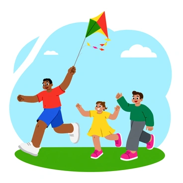 Children flying a shared kite high into the sky, wearing new balance shoes