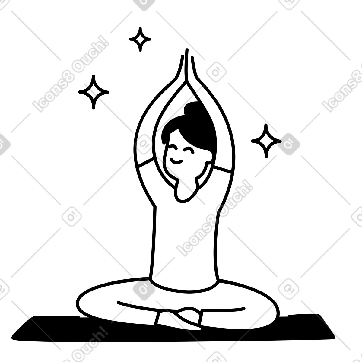Ilustração de Yoga pose sitting cross legged with raised arms and sparkles em no estilo Notion Line Art para baixar em PNG, SVG