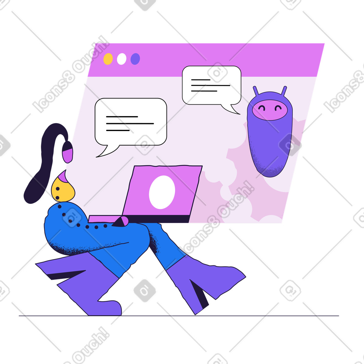 Chat with ai bot, virtual assistant interaction-Illustration im Conifer-Stil als Download in PNG, SVG