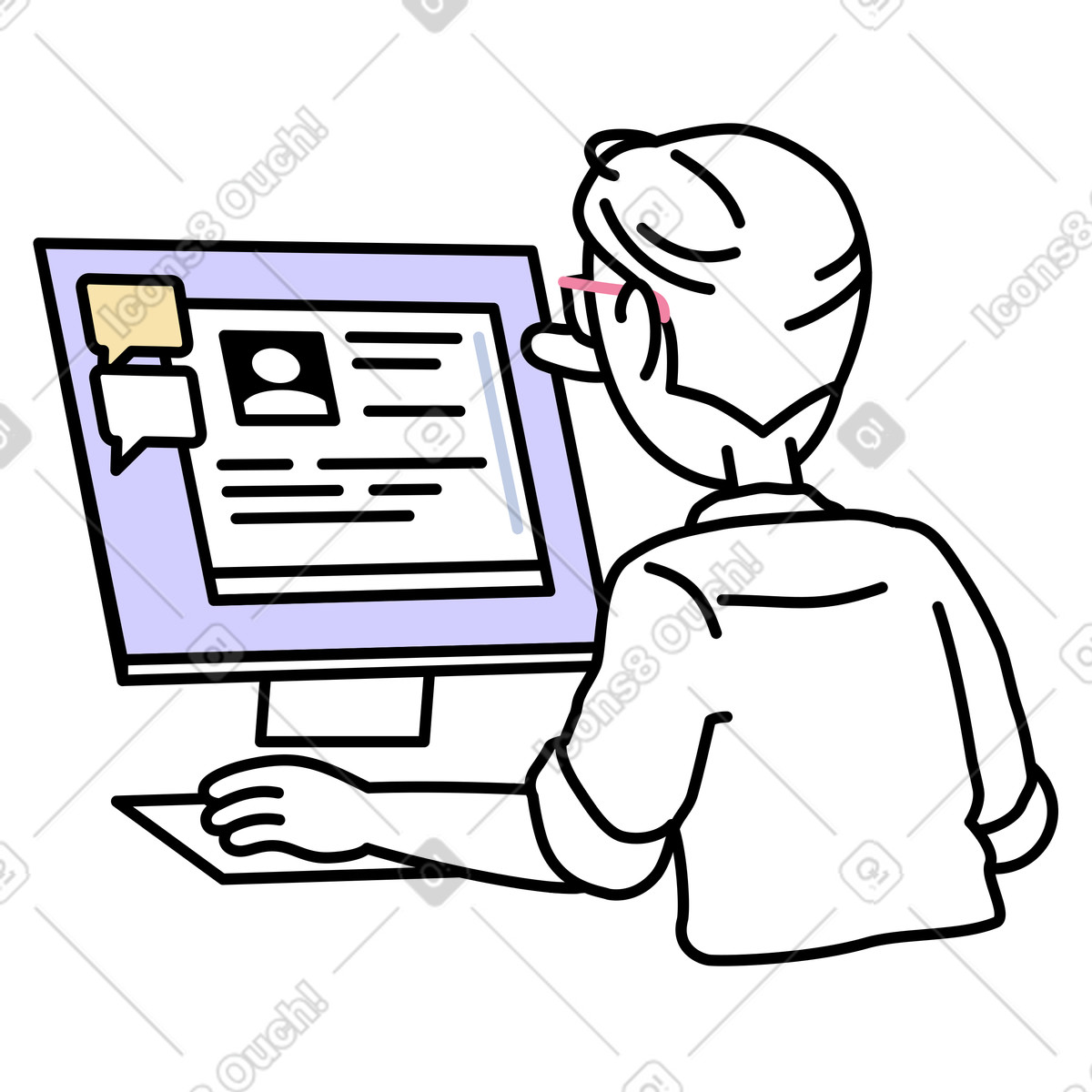 Male HR reviewing a job candidate's resume illustration in Notes style download in PNG, SVG