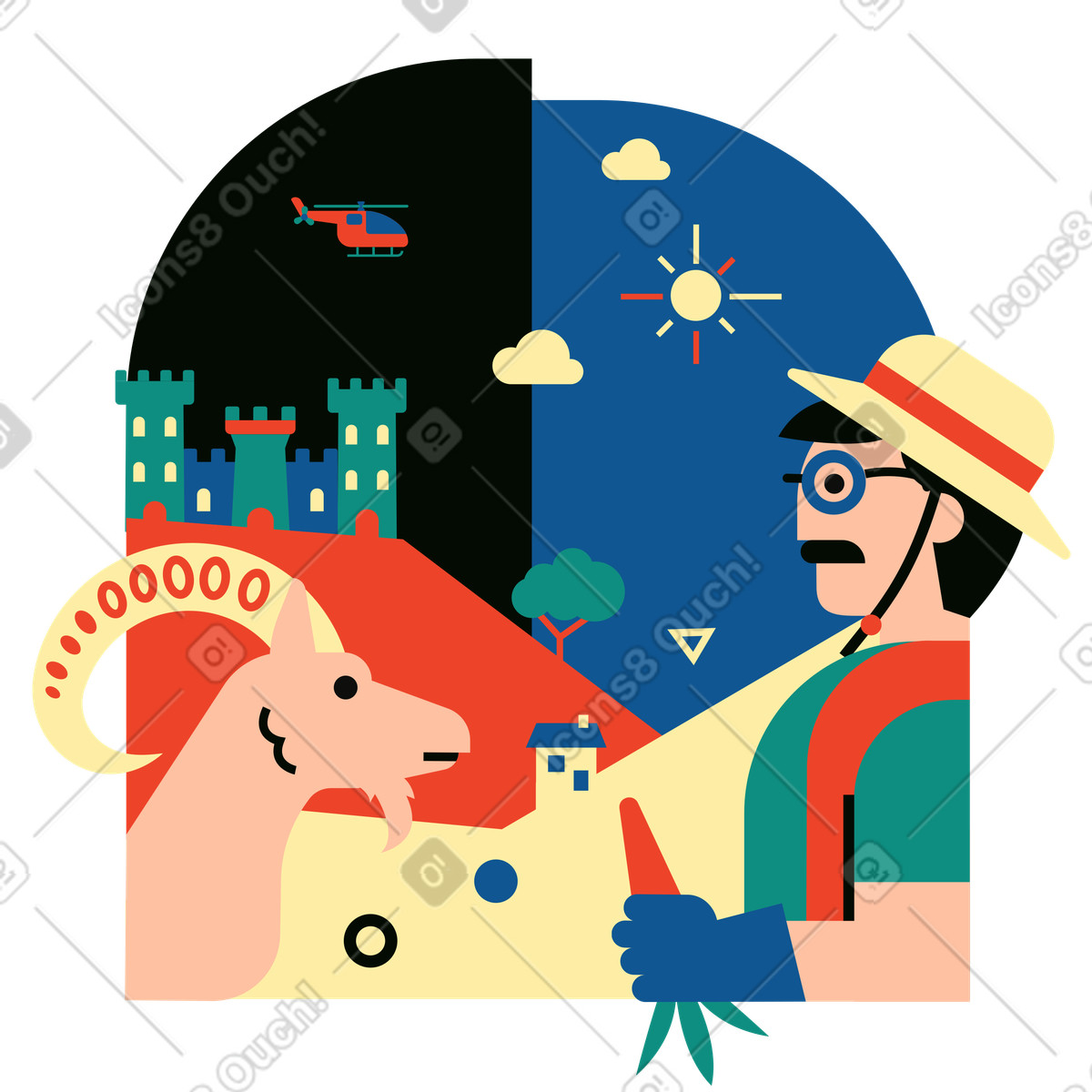Farmer feeding a carrot to goat illustration in Polar style download in PNG, SVG