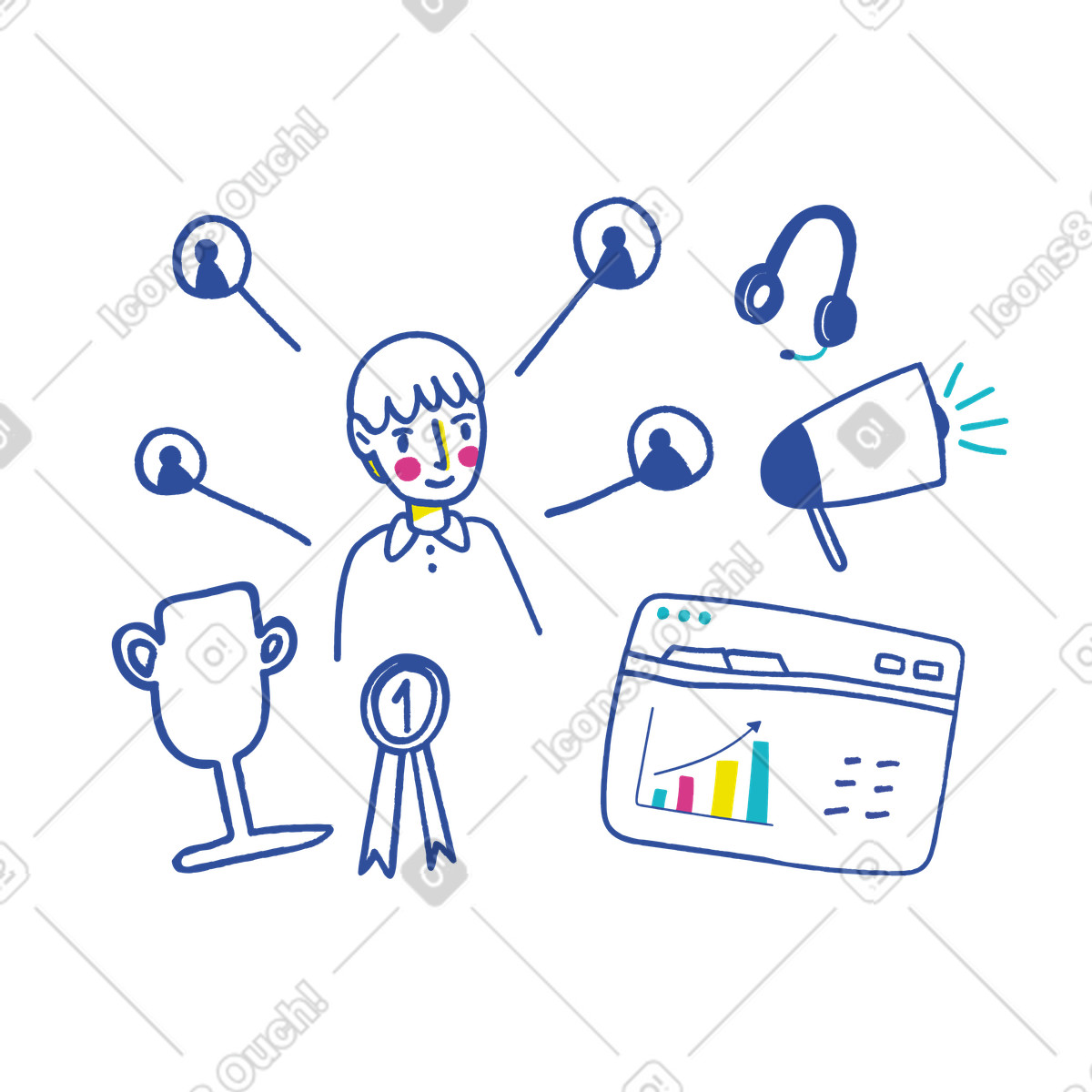 Ilustración Un hombre exitoso entrena a personas en línea estilo Lime descargar PNG y SVG